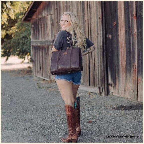 Large Vegan Leather Western Tote Bag with Detachable Crossbody Strap - Picture 3 of 7